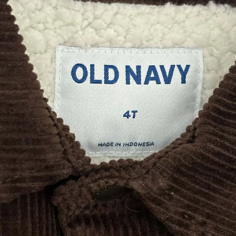 Old Navy Toddler Boy's Size 4T Brown Sherpa-Lined Corduroy Shacket Jacket NWT